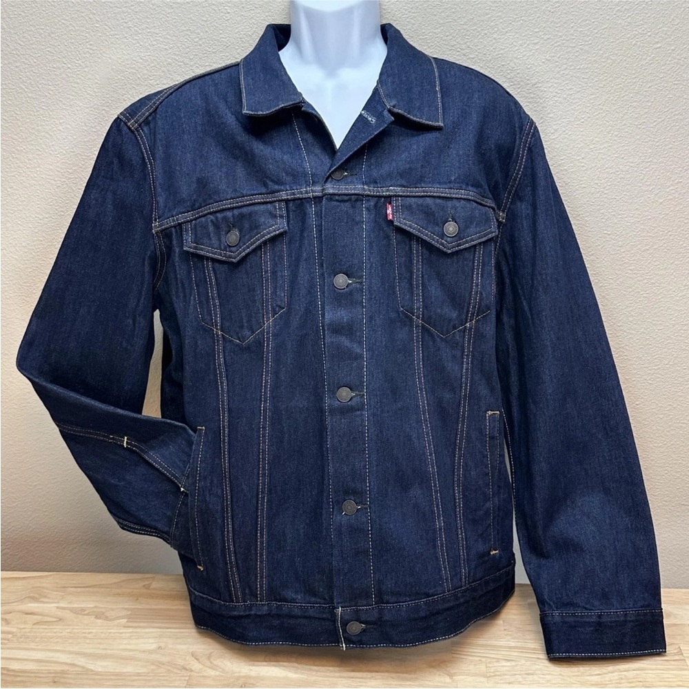 Levis Denim Jacket Dark Wash Trucker Classic Button Front Pockets